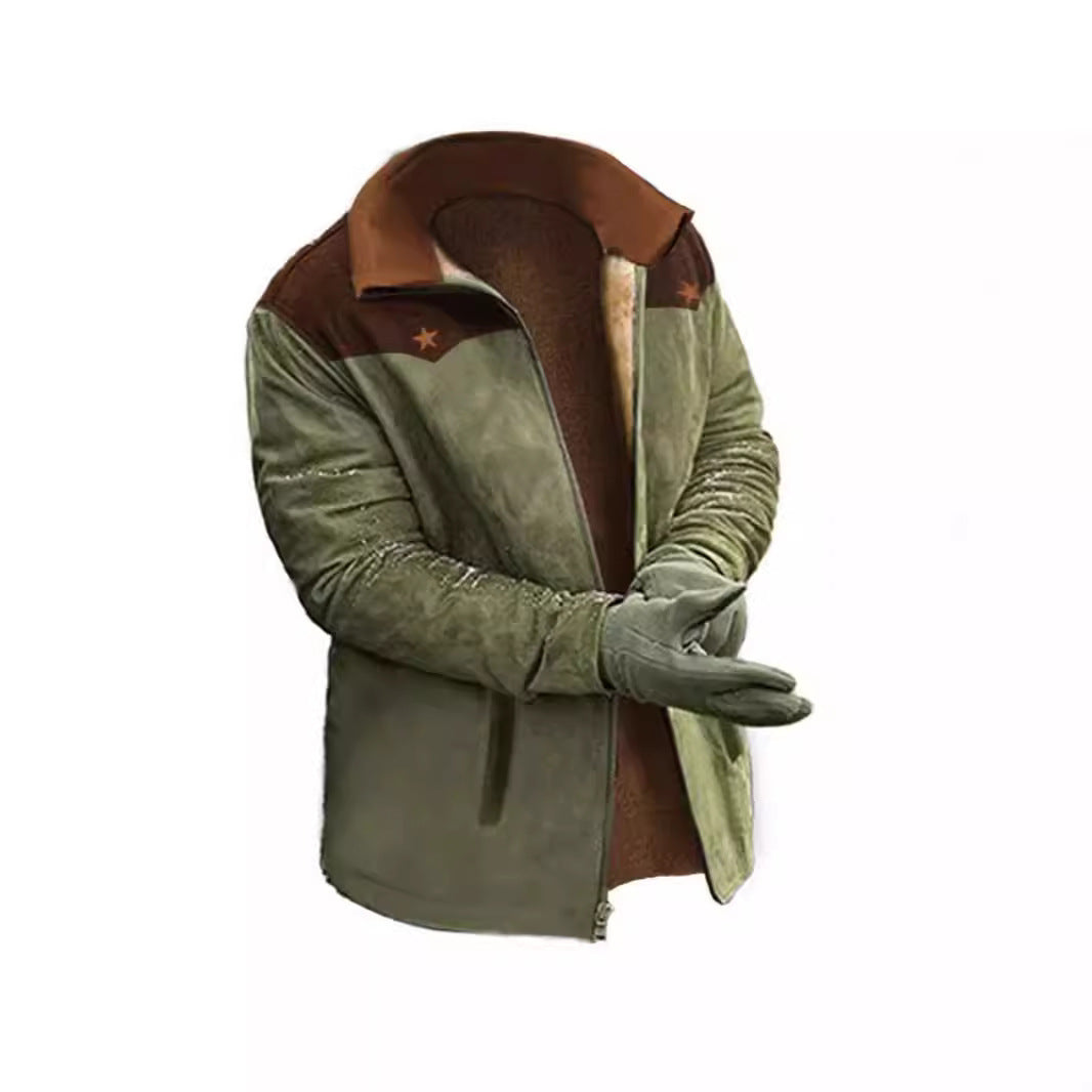 indiest Men's Fleece-Lined Turn-Down Collar Coat