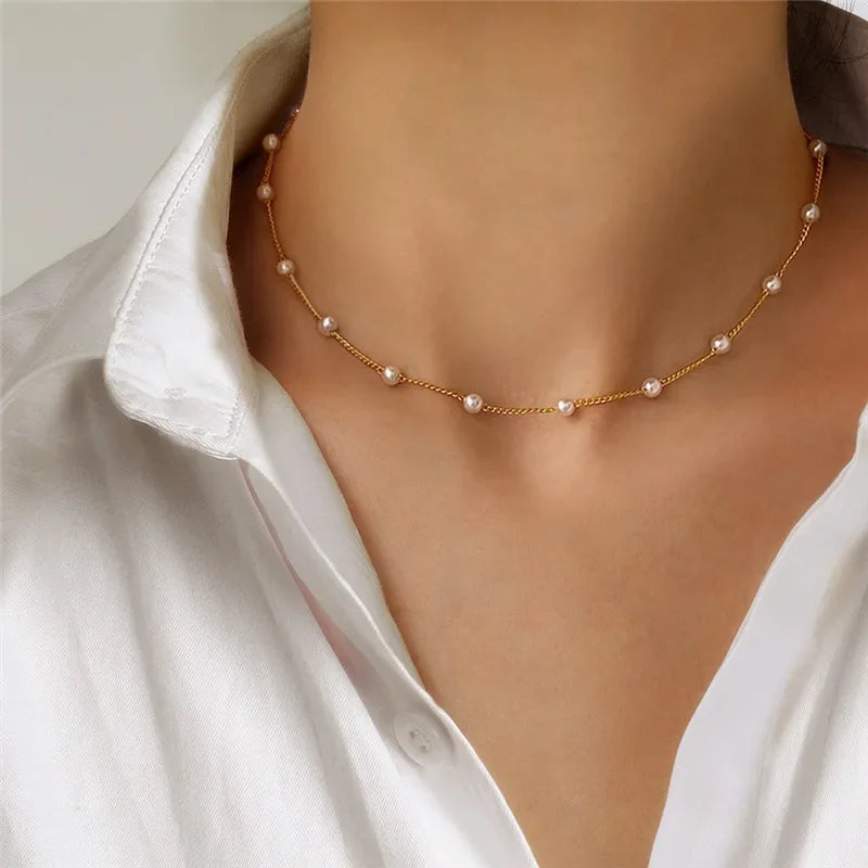 Trendy Kpop pearl choker necklace for women. Features delicate beads and pearl accents. Elevate your style with this chic neck chain. Shop now at Findiest!